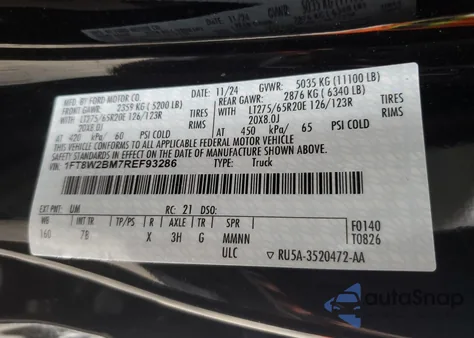 2024 Ford F250 Super Duty z USA, uszkodzony, nr VIN 1FT8W2BM7REF93286